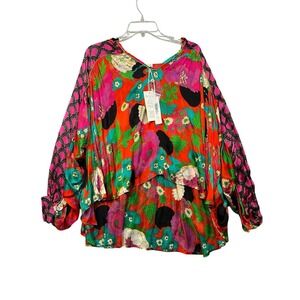 Mes Demoiselles Huka Floral Oversized Blouse Size 0  34/36 FR. NWT Bright